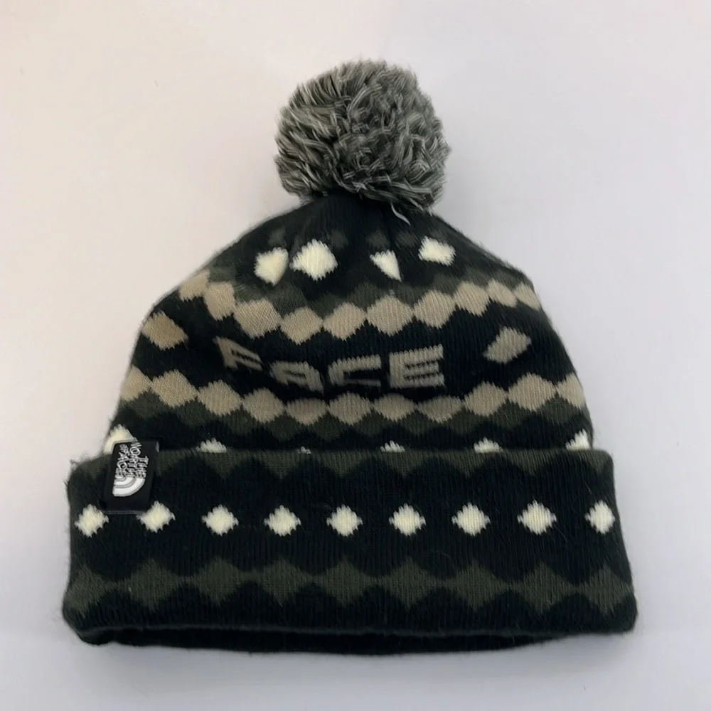 The North Face Winter Knit Beanie Hat Ski Tuke V Black, Cream, Olive Argyle